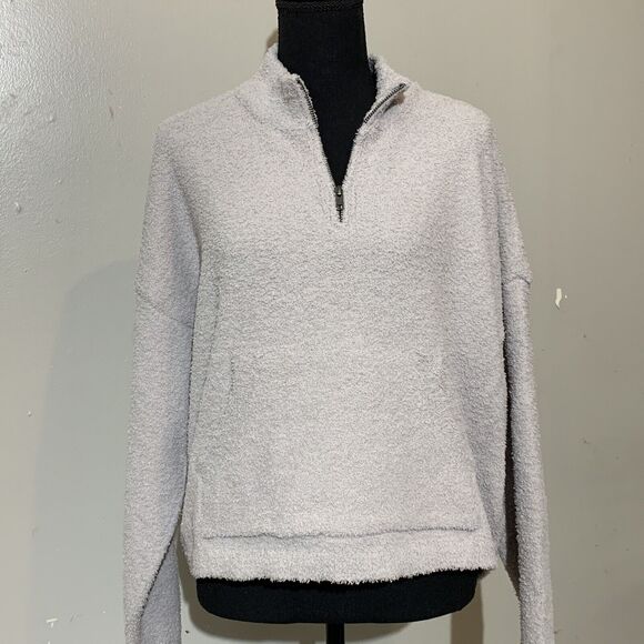 RDI Women’s NWOT Half Zip Pullover Fuzzy Long Sleeve Kangaroo Pocket Gray Large - Picture 2 of 5